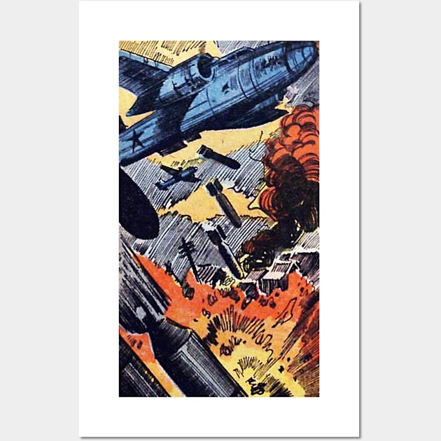 Comic book war planes dropping bombs from the sky Wall Art by Comic Dzyns